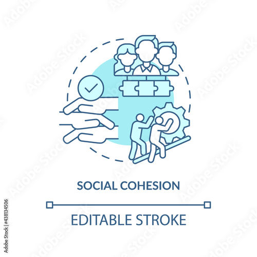 Social cohesion concept icon. Community development abstract idea thin line illustration. Providing prosperity to all citizens. Working together. Vector isolated outline color drawing. Editable stroke