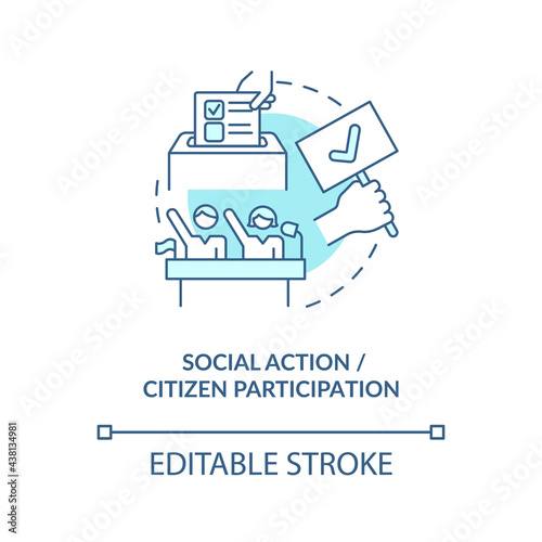 Social action and citizen participation concept icon. Community change abstract idea thin line illustration. Achieve social justice, empowerment. Vector isolated outline color drawing. Editable stroke