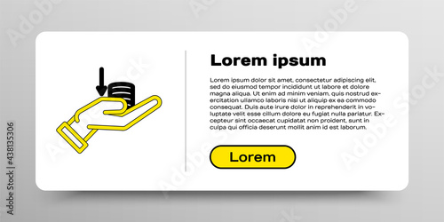 Line Money on hand icon isolated on white background. Palm holds cash with down. Cash salary decrease. Colorful outline concept. Vector