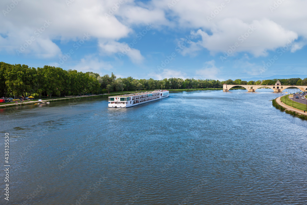 custom made wallpaper toronto digitalWhite cruise ship on the Rhone River near the Saint-Benezet Bridge. Avignon, France