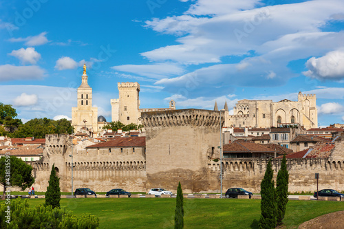 View of historic center and Papal Palace of Avignon town. France