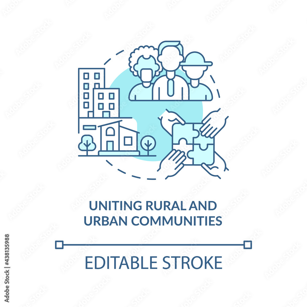 Uniting rural and urban communities concept icon. Improving living ...