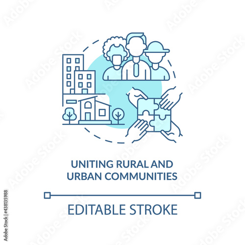 Uniting rural and urban communities concept icon. Improving living standards abstract idea thin line illustration. Rural-urban linkages. Vector isolated outline color drawing. Editable stroke