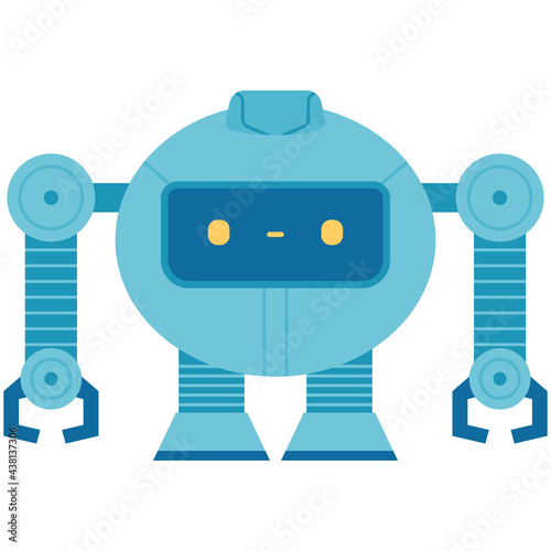 Funny blue robot vector cartoon character isolated on background.