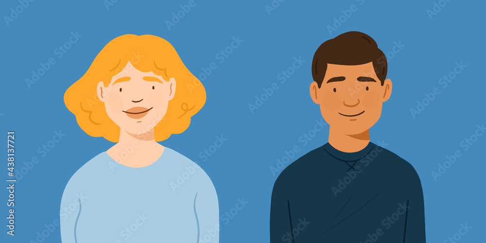 Male and female avatar profils, multicultural coworkers employees, men and women of different colors, couple of different ethnicities Male and female avatar profils, multicultural coworkers employees, men and women of different colors, couple of different ethnicities