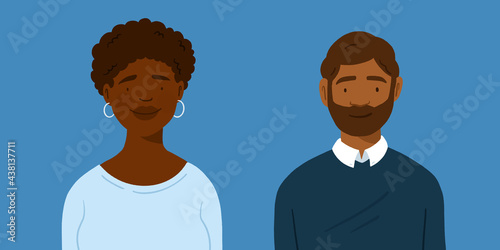 Male and female avatar profils, multicultural coworkers employees, men and women of different colors, couple of black people