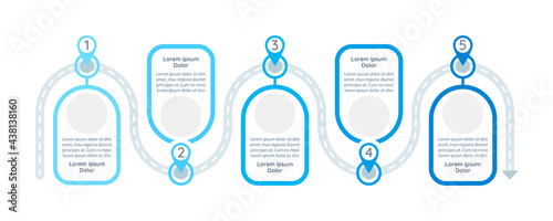 Journey plan vector infographic template. Tour guide presentation design elements with text space. Data visualization with 5 steps. Process timeline chart. Workflow layout with copyspace
