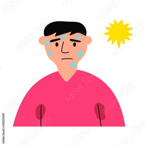 Young man sweat in summer. Illustration on white background.