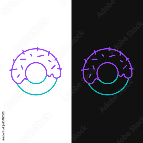 Line Donut with sweet glaze icon isolated on white and black background. Colorful outline concept. Vector