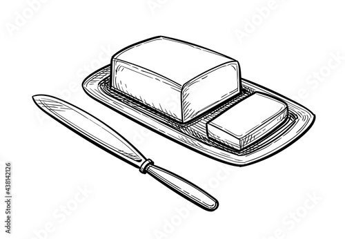 Ink sketch of butter and table knife.
