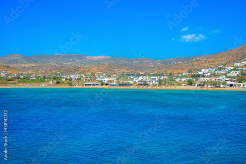 Greece Ios island in cyclades, panoramic view of Ios island main harbor in cylades photo