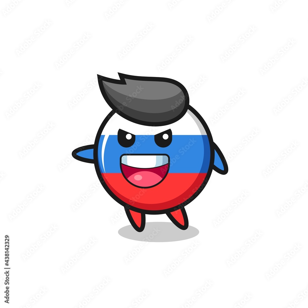 russia flag badge cartoon with very excited pose