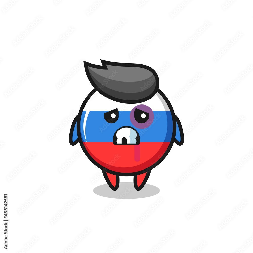 injured russia flag badge character with a bruised face injured russia flag badge character with a bruised face