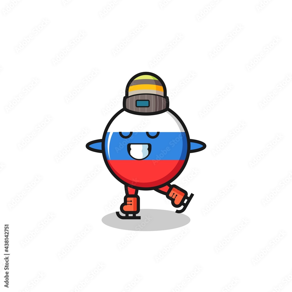 russia flag badge cartoon as an ice skating player doing perform