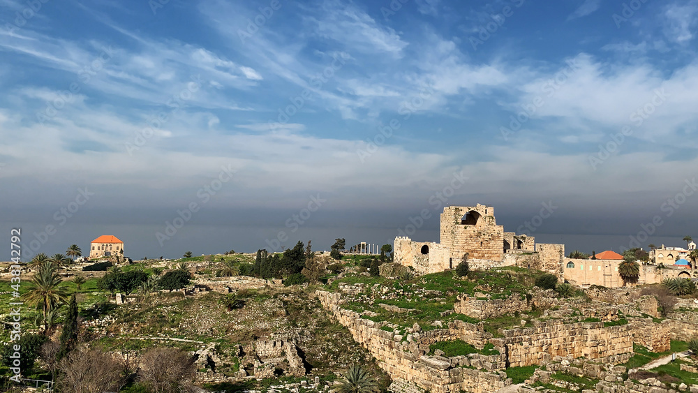 the ancient ruins at Byblos, Lebanon along the Mediterranean Sea