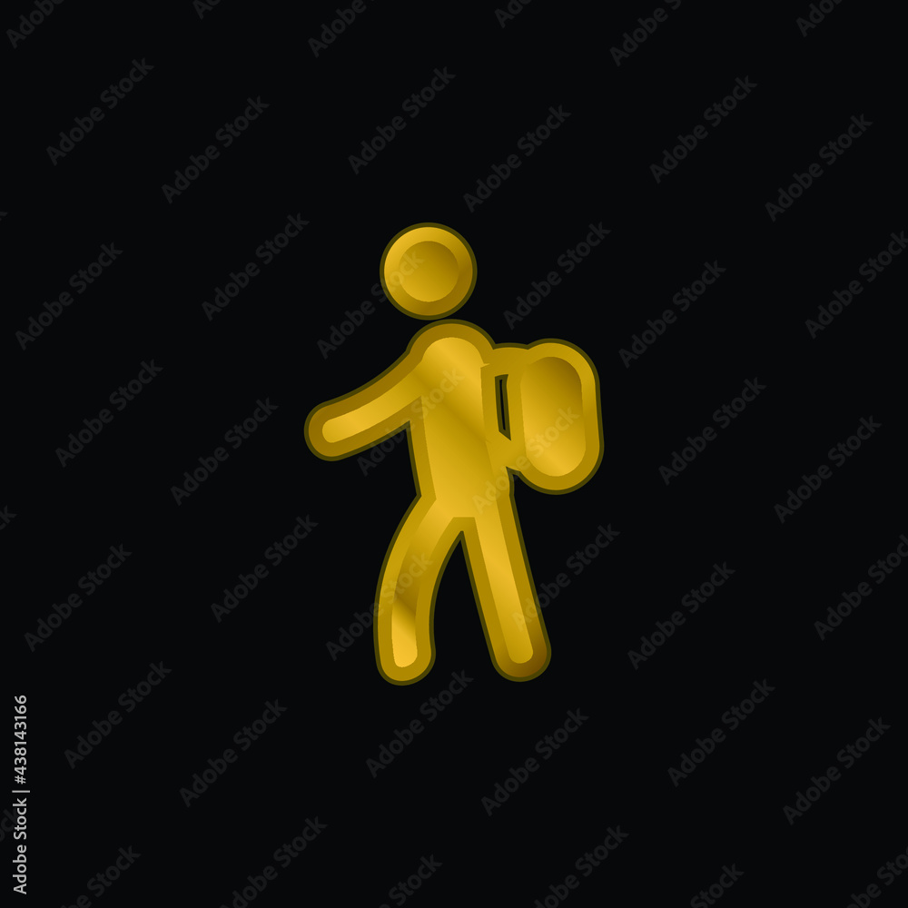 Backpacker gold plated metalic icon or logo vector Backpacker gold plated metalic icon or logo vector
