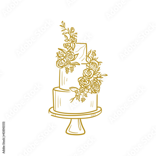 Wedding cake trending vector illustration. Linear art. Icon for wedding agencies, photographers, law shops, florists, pastry shops
