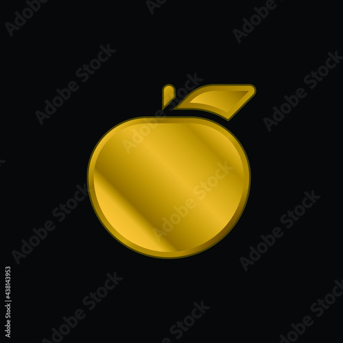 Apple gold plated metalic icon or logo vector