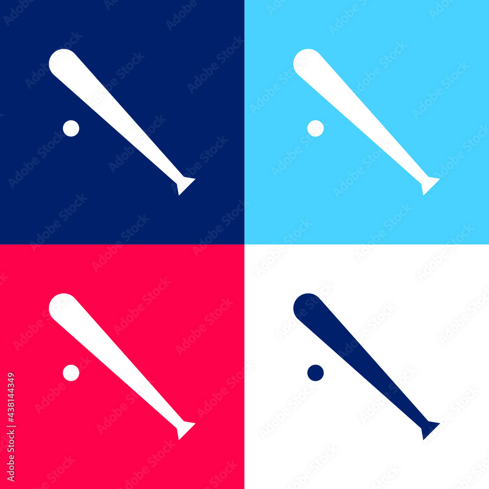 Baseball Equipment blue and red four color minimal icon set Baseball Equipment blue and red four color minimal icon set