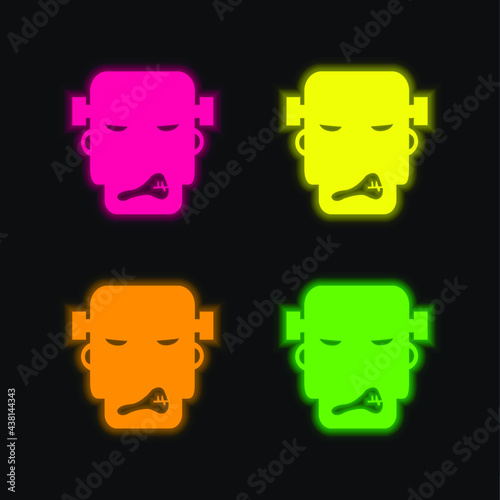 Angry Frankestein four color glowing neon vector icon photo