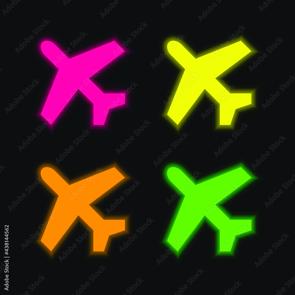Obraz premium Airplane four color glowing neon vector icon