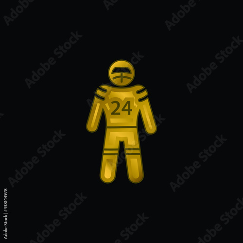 American Football Player gold plated metalic icon or logo vector