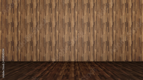 Fototapeta Naklejka Na Ścianę i Meble -  Concept or conceptual vintage or grungy brown background of natural wood or wooden old texture floor and wall as a retro pattern layout. A 3d illustration metaphor to time, material, emptiness,  age