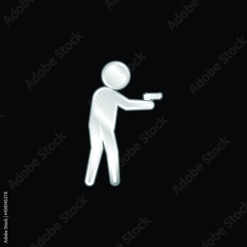 Armed Criminal Male Silhouette silver plated metallic icon