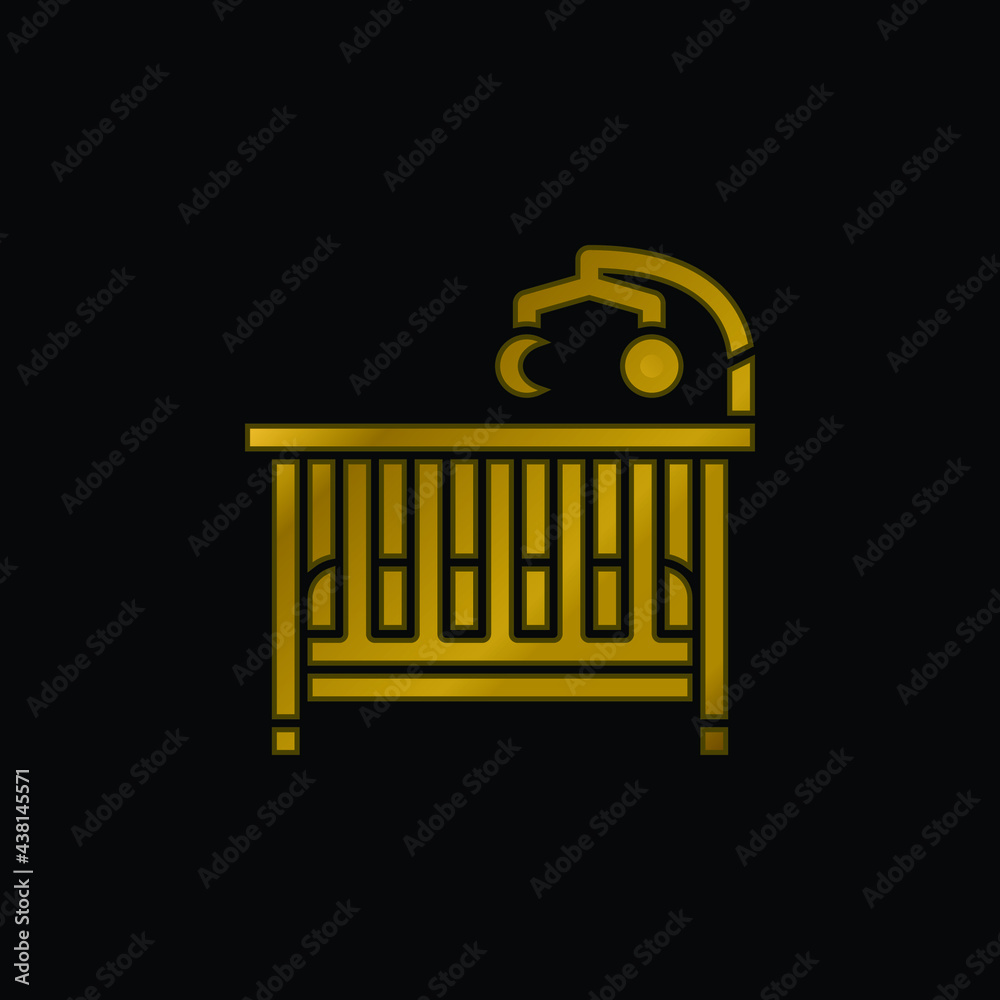 Baby Bed gold plated metalic icon or logo vector Baby Bed gold plated metalic icon or logo vector