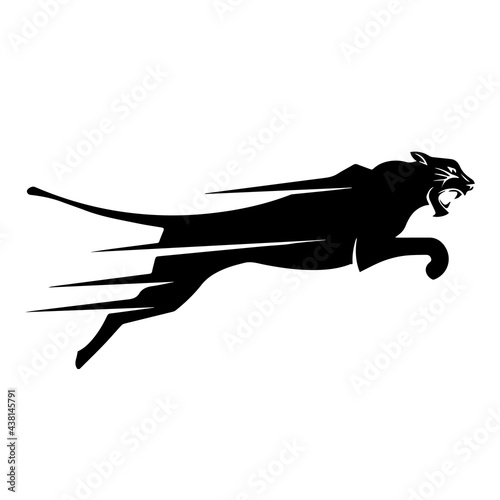 Black panther logo. Cheetah jumping logo isolated on white background
