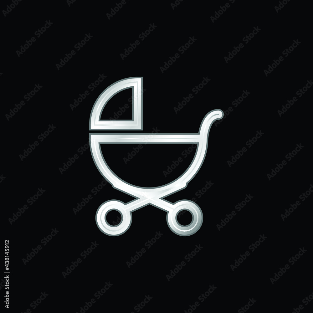 Baby Stroller Outline Of Side View silver plated metallic icon Baby Stroller Outline Of Side View silver plated metallic icon