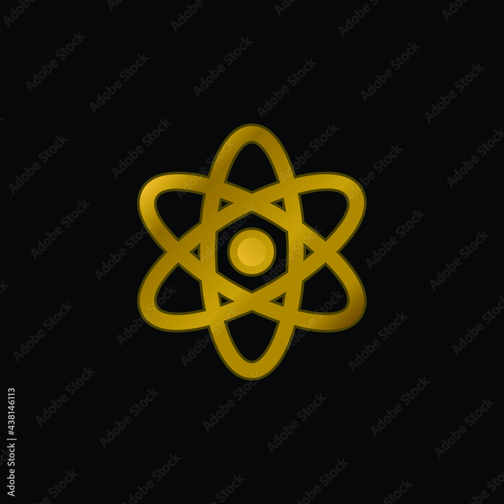Atom gold plated metalic icon or logo vector Atom gold plated metalic icon or logo vector