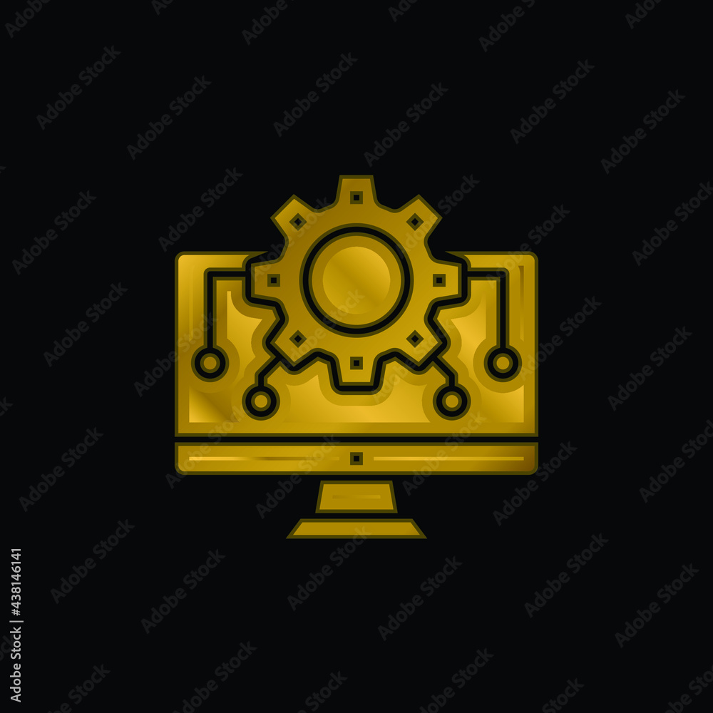 Algorithm gold plated metalic icon or logo vector