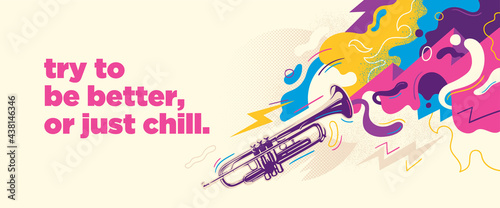 Abstract colorful background with splashes, trumpet and slogan. Vector illustraton. photo