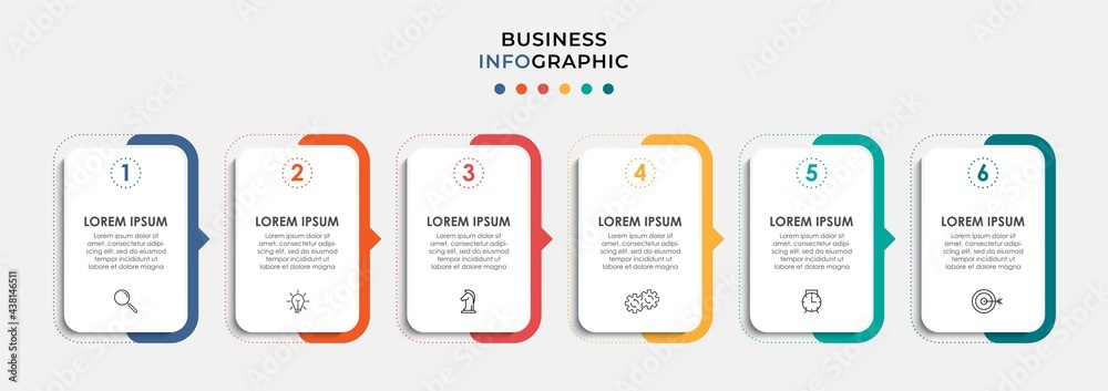 Vector Infographic design business template with icons and 6 options or steps. Can be used for process diagram, presentations, workflow layout, banner, flow chart, info graph