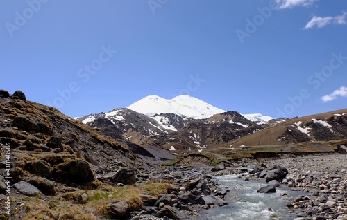 Mountain tourism in the Caucasus. Wonderful views of peaks, gorges, streams.