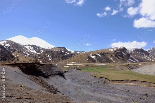 Mountain tourism in the Caucasus. Wonderful views of peaks, gorges, streams.