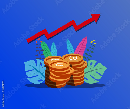 Increase bitcoin rate icon and arrow design of Cryptocurrency. Money currency exchanger financial internet market electronic finance and internet theme. vector illustration.