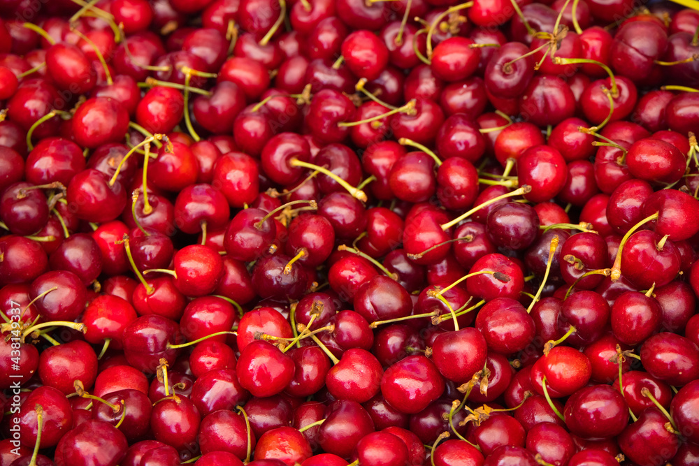 Fresh cherries for sale on the market - travel photography
