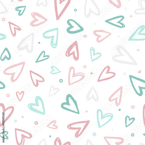 Cute hand drawn hearts seamless pattern, colorful crayons doodle background, great for textiles, wrapping, banners, wallpapers - vector design