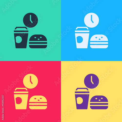 Pop art Fast food time icon isolated on color background. Vector