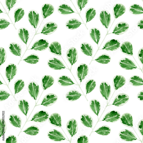Seamless herbal pattern. Watercolor texture with green and white leaves  plant branches