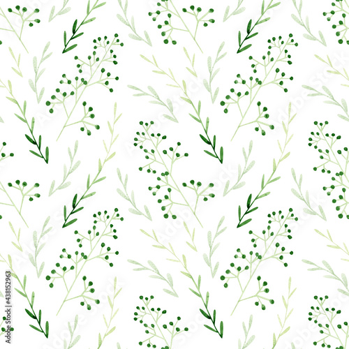 Wallpaper Mural Seamless watercolor pattern with garden herbs. Background with green eucalyptus and olive leaves, branches Torontodigital.ca