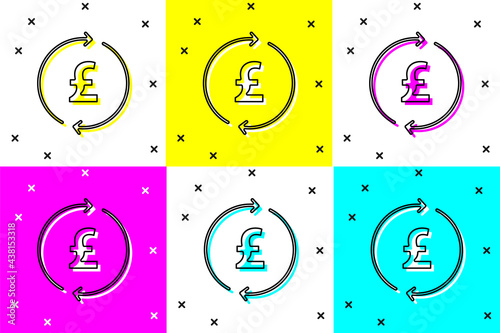 Set Coin money with pound sterling symbol icon isolated on color background. Banking currency sign. Cash symbol. Vector
