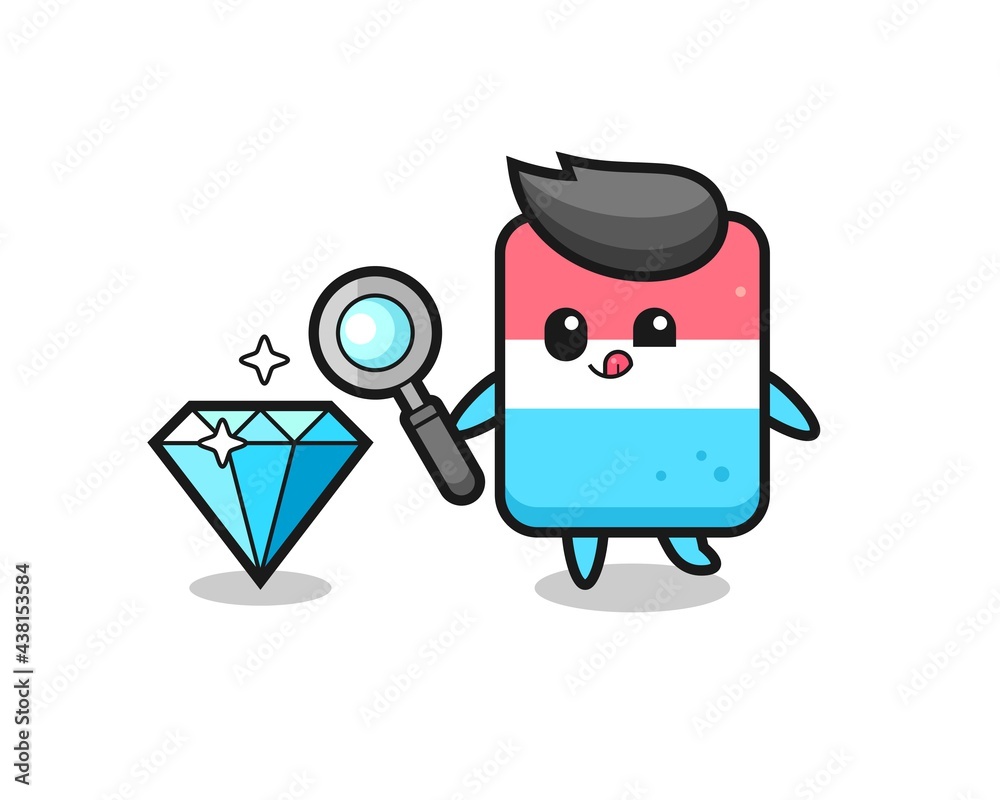 eraser mascot is checking the authenticity of a diamond eraser mascot is checking the authenticity of a diamond