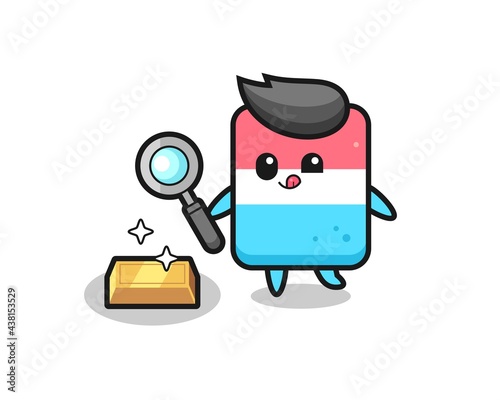eraser character is checking the authenticity of the gold bullion