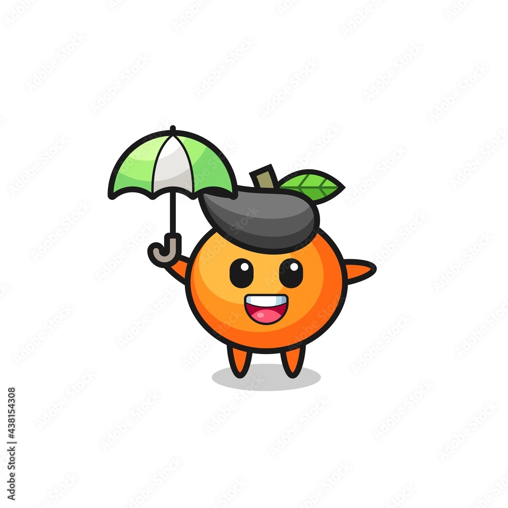 Fototapeta premium cute mandarin orange illustration holding an umbrella