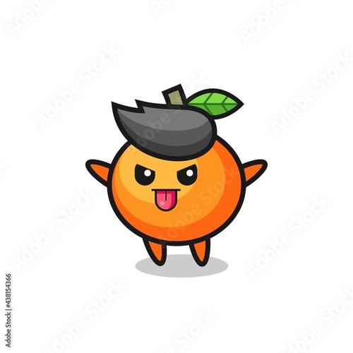 naughty mandarin orange character in mocking pose