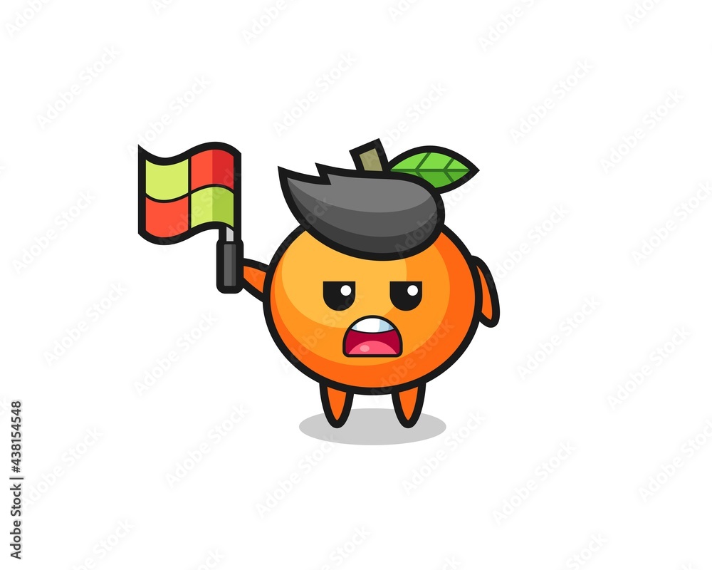 mandarin orange character as line judge putting the flag up