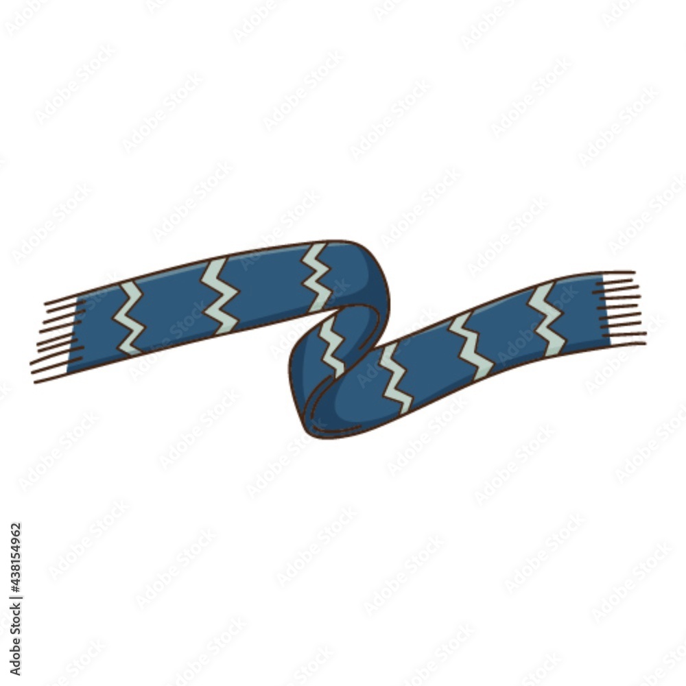 Naklejka premium Blue scarf with a pattern. Autumn and winter clothing. Design element with outline. The theme of winter, autumn. Doodle, hand-drawn. Flat design. Color vector illustration. Isolated on white.